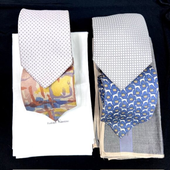 Lot of 4Designer 100% Silk Necktie Valentino R & 2 new Valentino Handkerchief(62 - Picture 2 of 14